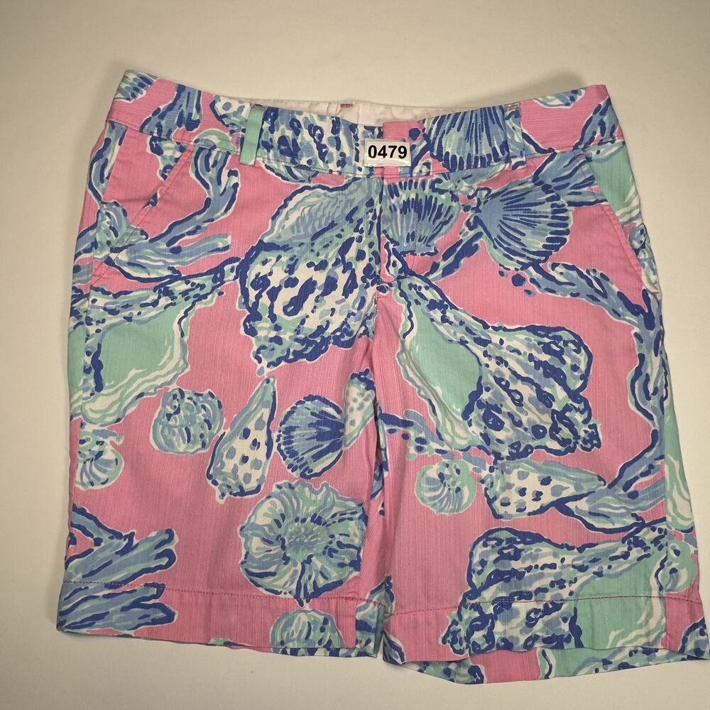 Lilly Pulitzer Women’s The Chipper Short Blue/Pink Tropical Bermuda Shorts Sz 12 - Picture 14 of 16